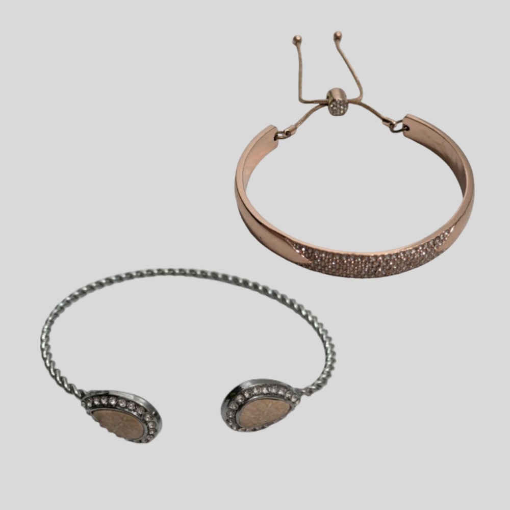 Adjustable Bracelet Open Cuff Pear Pave & Orbit Rhinestones Bangle 2 Pcs Set